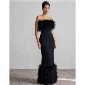 NWT Nova Luxe Strapless Feather Bust & Hem Maxi Dress Size S